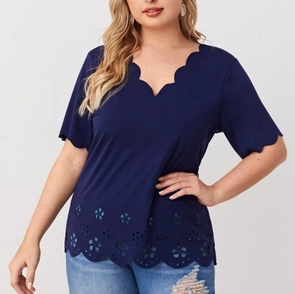 SHEIN Women's Scalloped V-neck Tunic - Picture 2 of 12